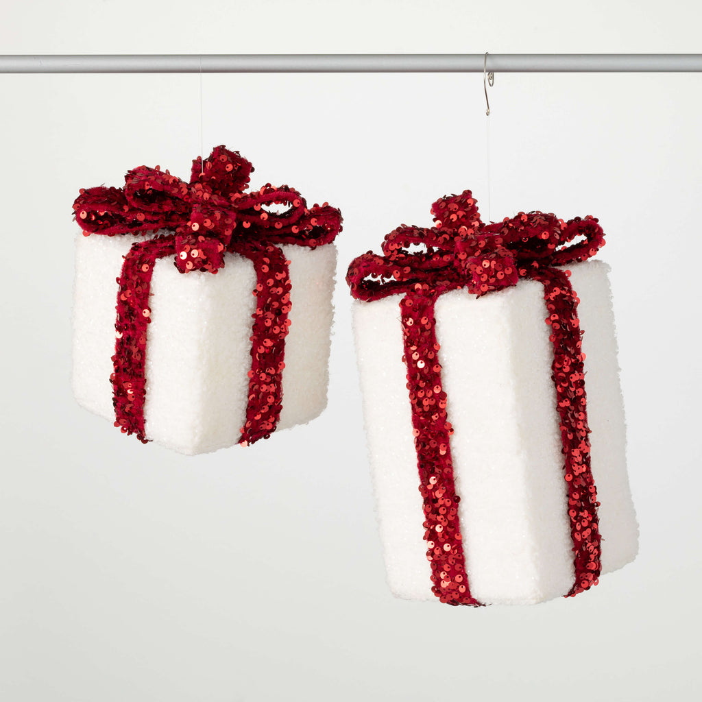 Red Glitter Gift Ornaments    