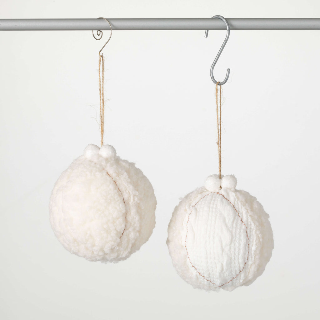 Cream Sherpa Ball Ornament Set