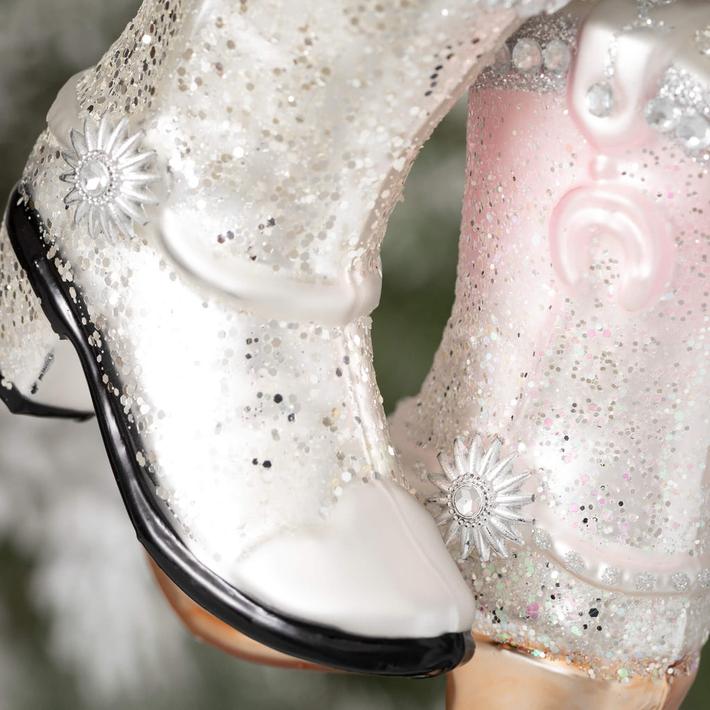 Silver Pink Boot Ornaments    