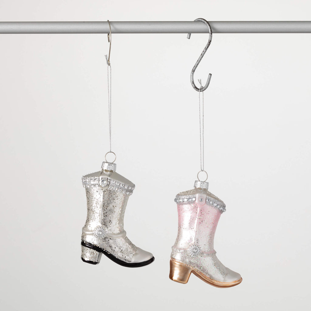 Silver Pink Boot Ornaments    