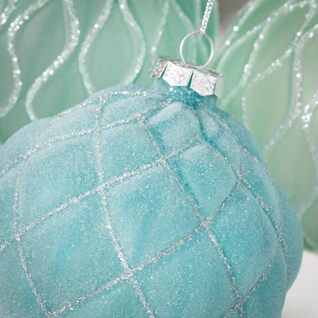 Patterned Aqua Ball Ornament  