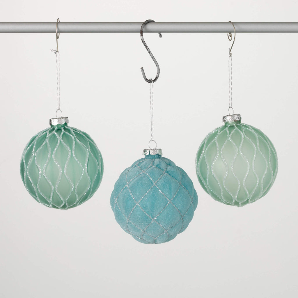 Patterned Aqua Ball Ornament  