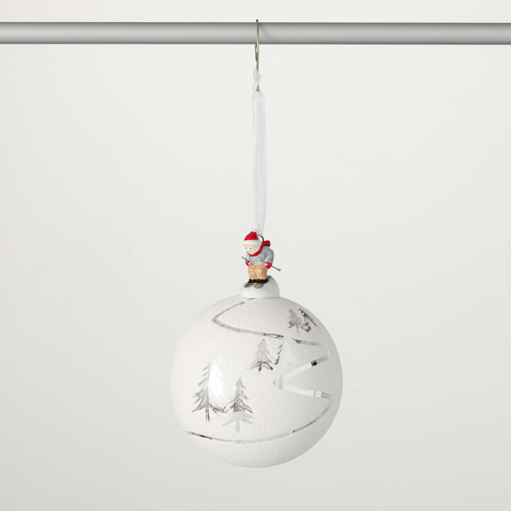 Silver White Ski Ornament     