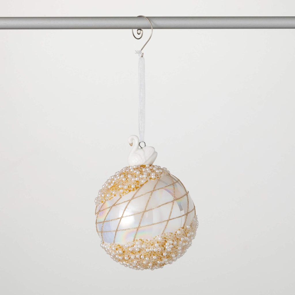 White Ball Ornament With Swan 