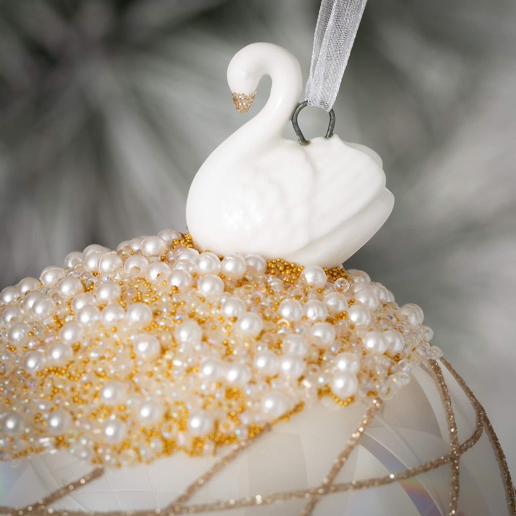 White Ball Ornament With Swan 