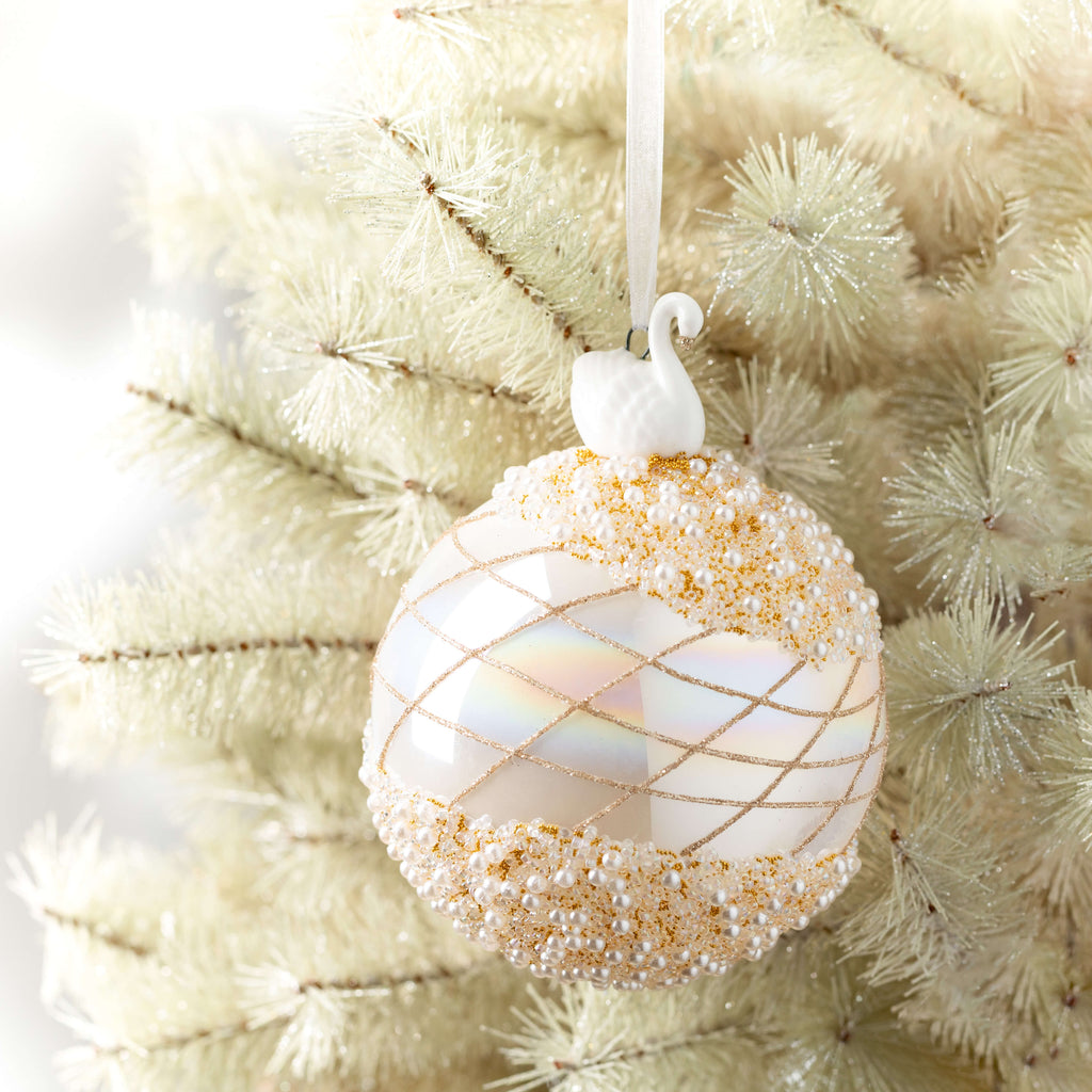 White Ball Ornament With Swan 