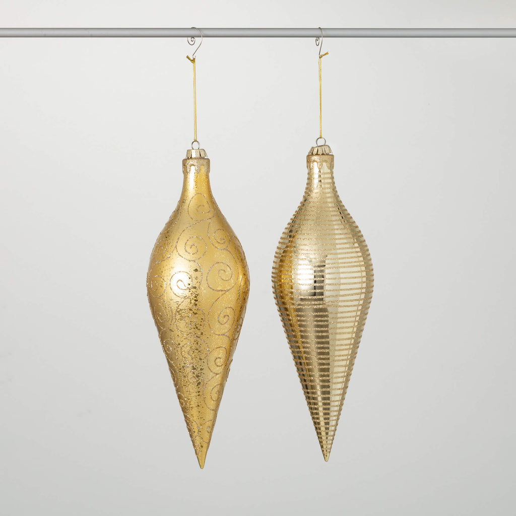 Gold Patterned Drop Ornaments 