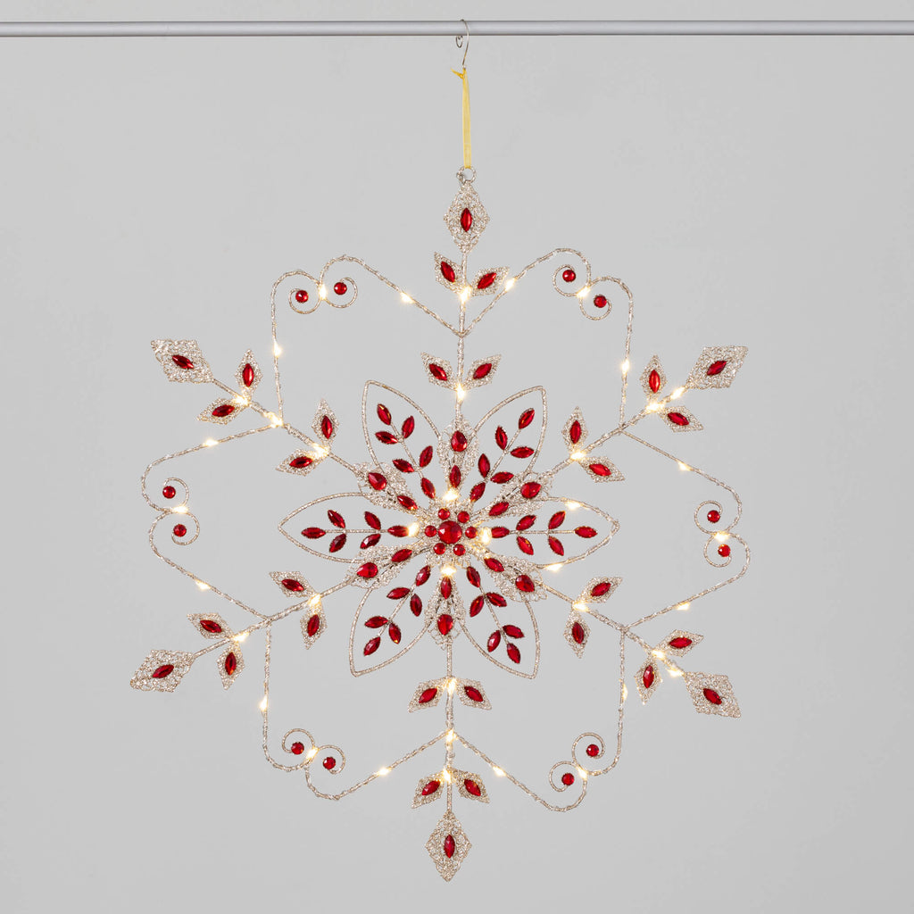 Red Glitter Led Gem Snowflake 