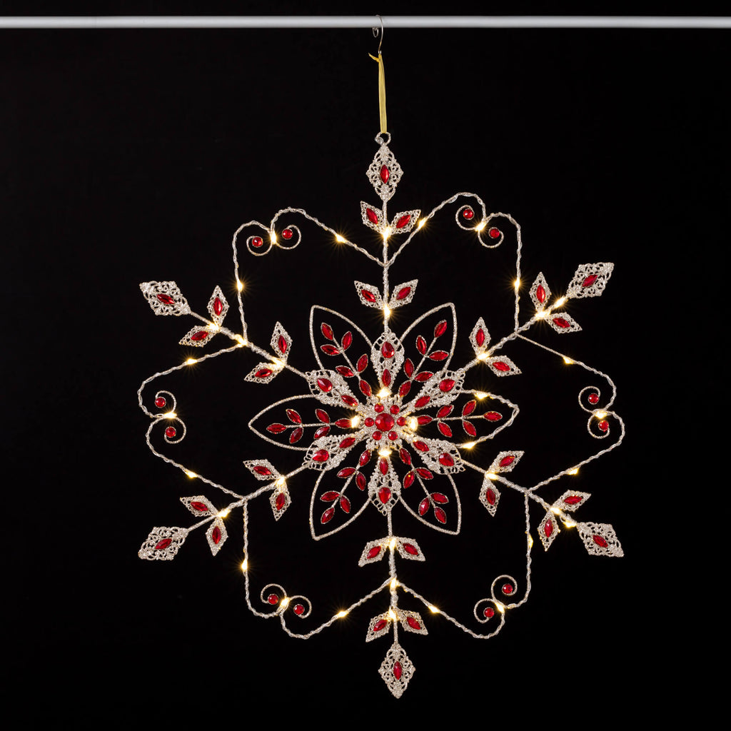 Red Glitter Led Gem Snowflake 