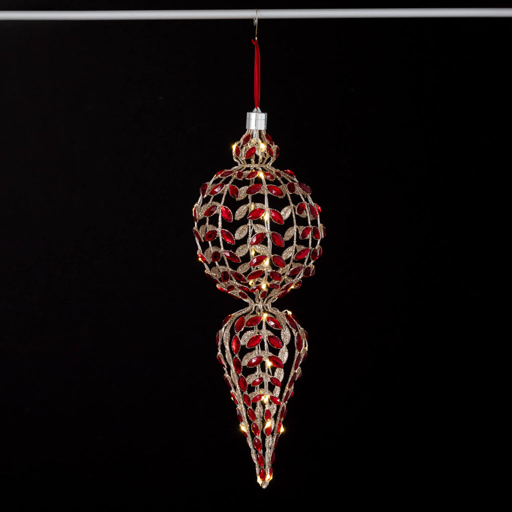 Lighted Gold Red Gem Finial   