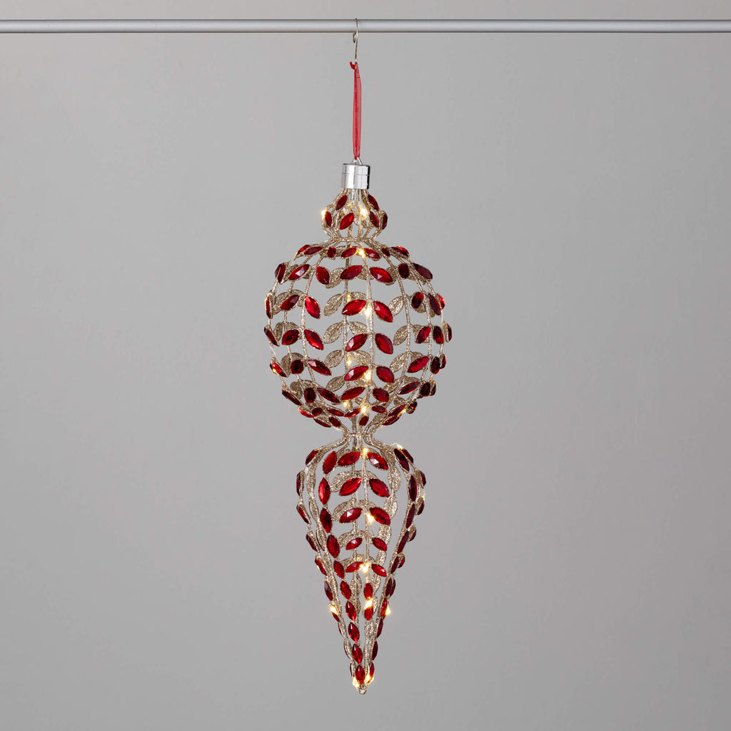 Lighted Gold Red Gem Finial   