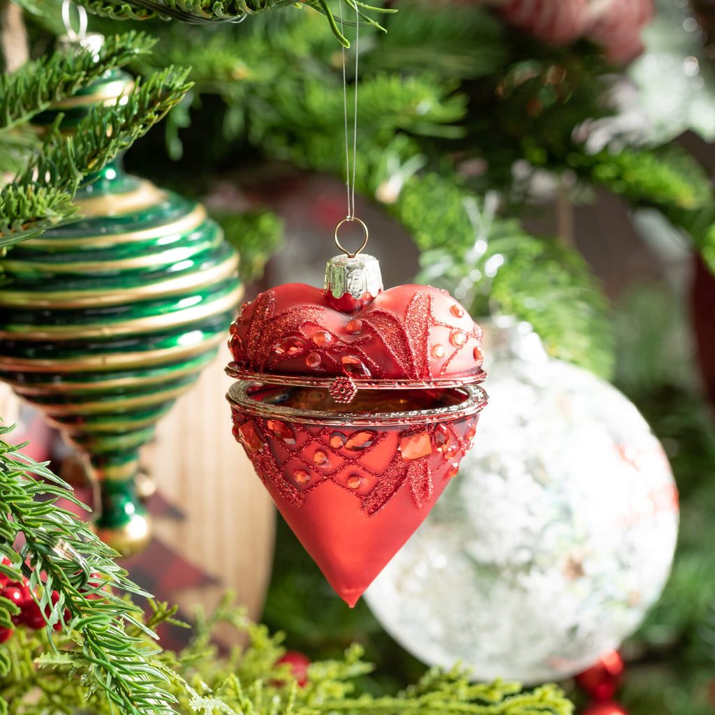 Red Glass Heart Box Ornament  