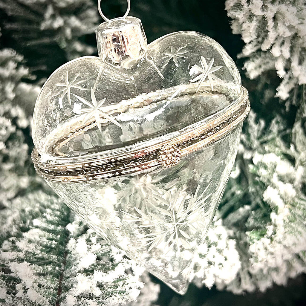 Clear Glass Heart Box Ornament