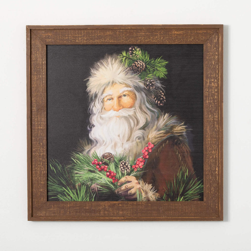 Framed Pine Santa Wall Decor  