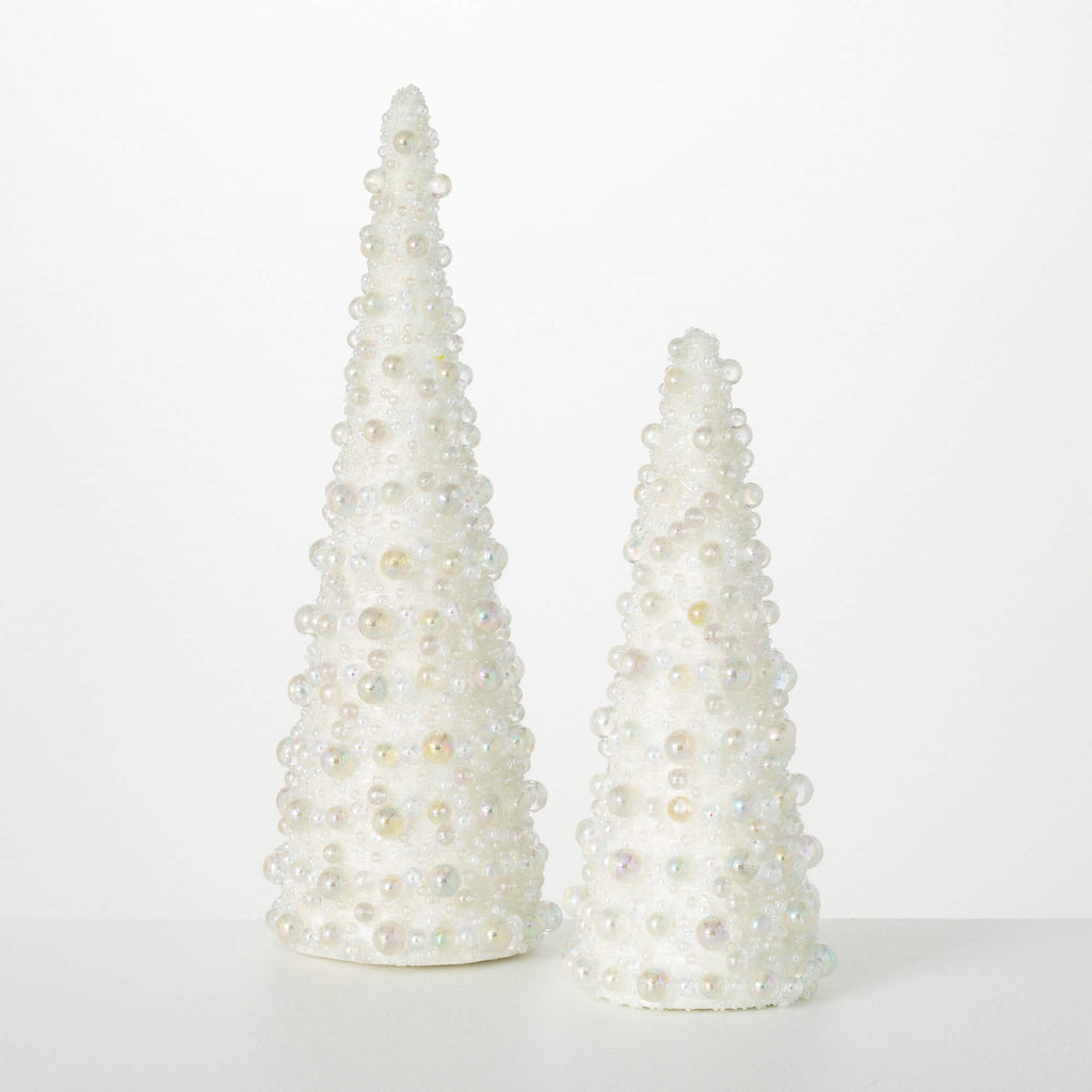 Beaded Pearl Cone Tree Set 3  