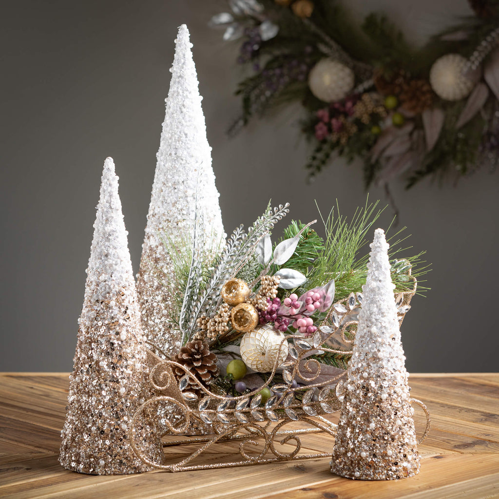 Beaded Cone Tree Set Of 3     