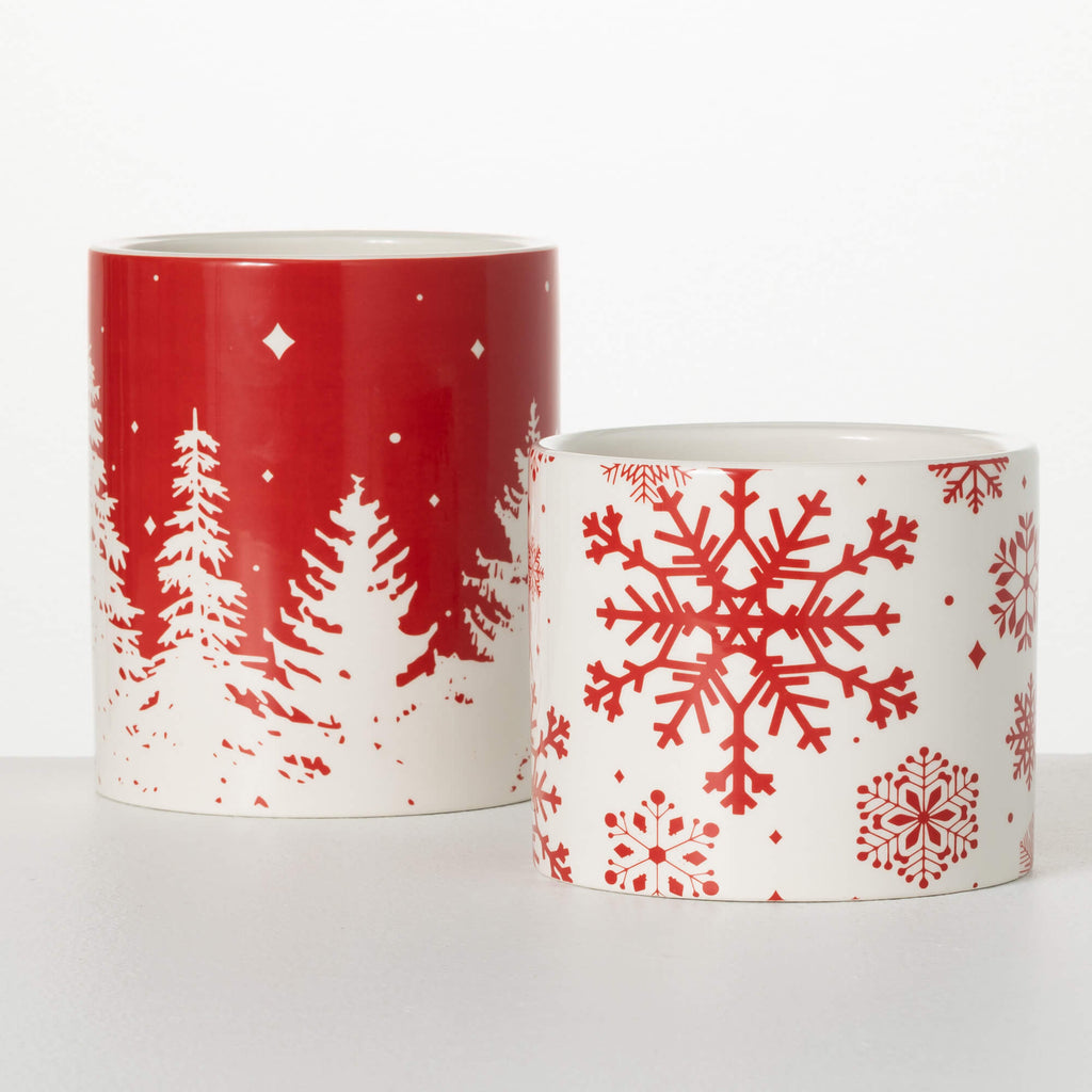 Pine & Snowflake Planter Set 2