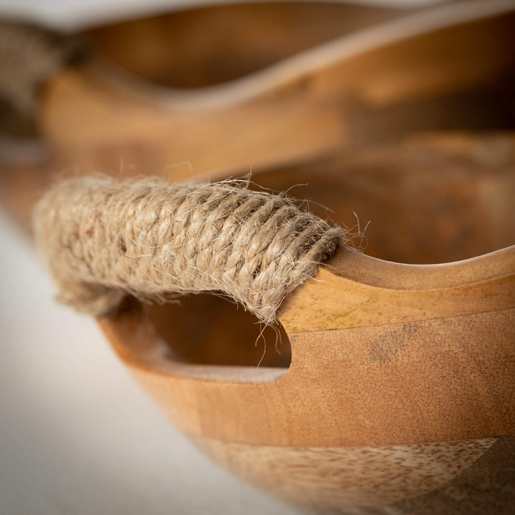 Rustic Wood Handled Bowl Set 2