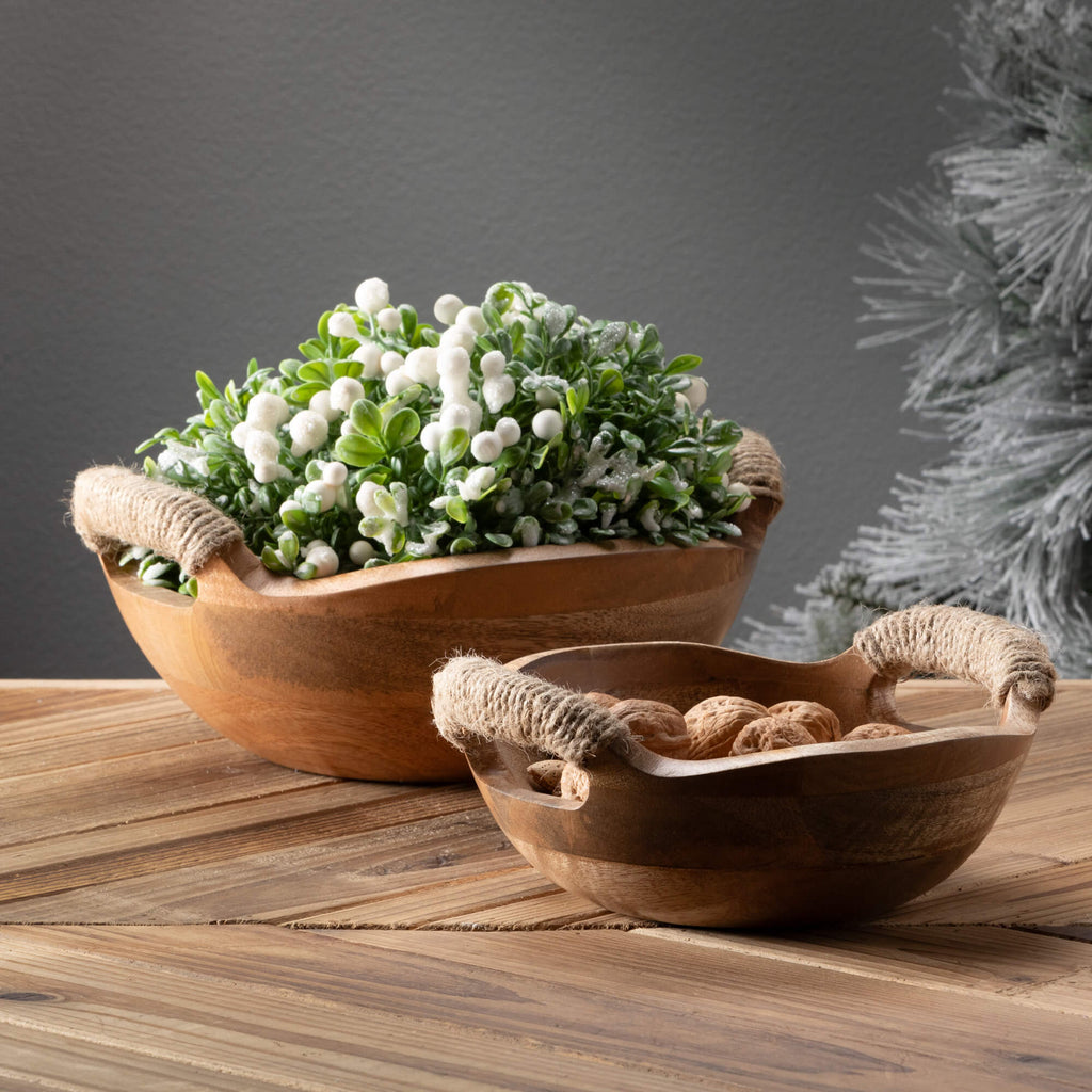 Rustic Wood Handled Bowl Set 2