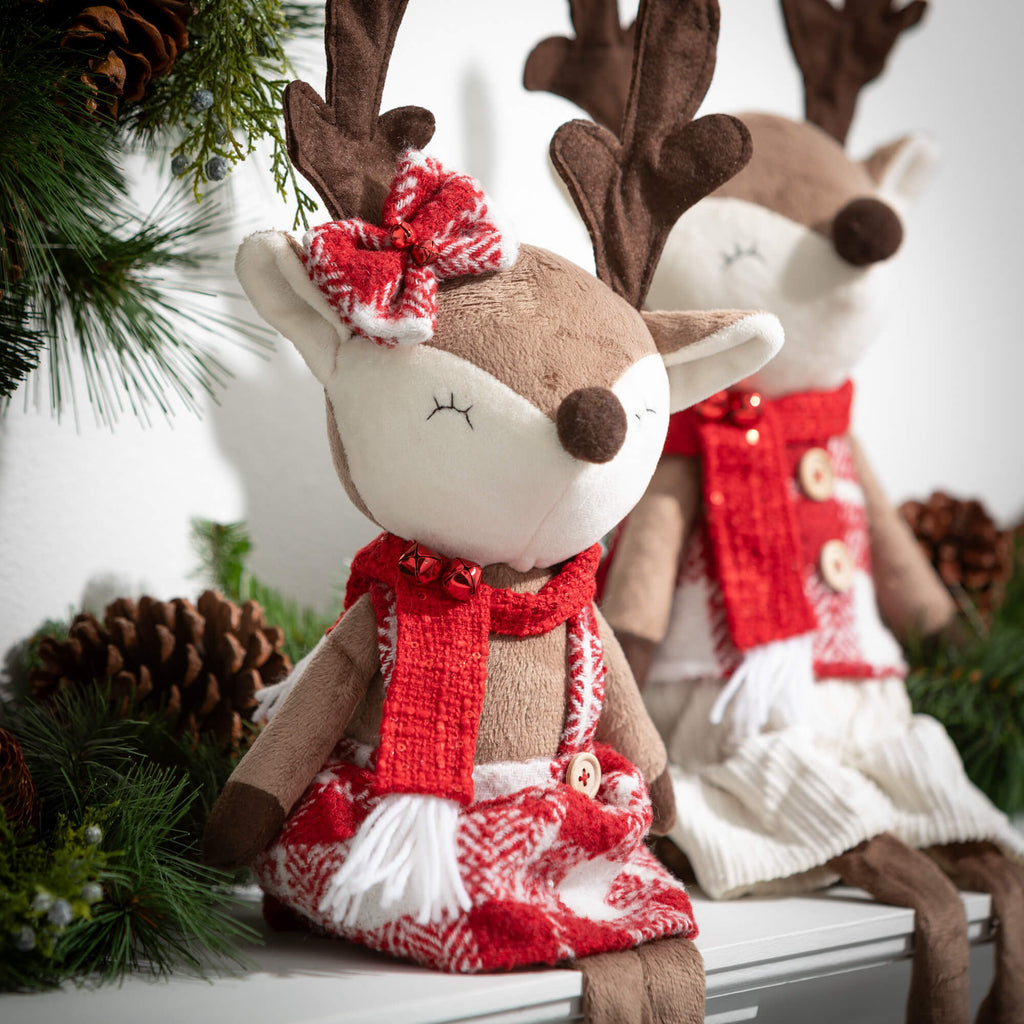 Plush Plaid Reindeer Figurines