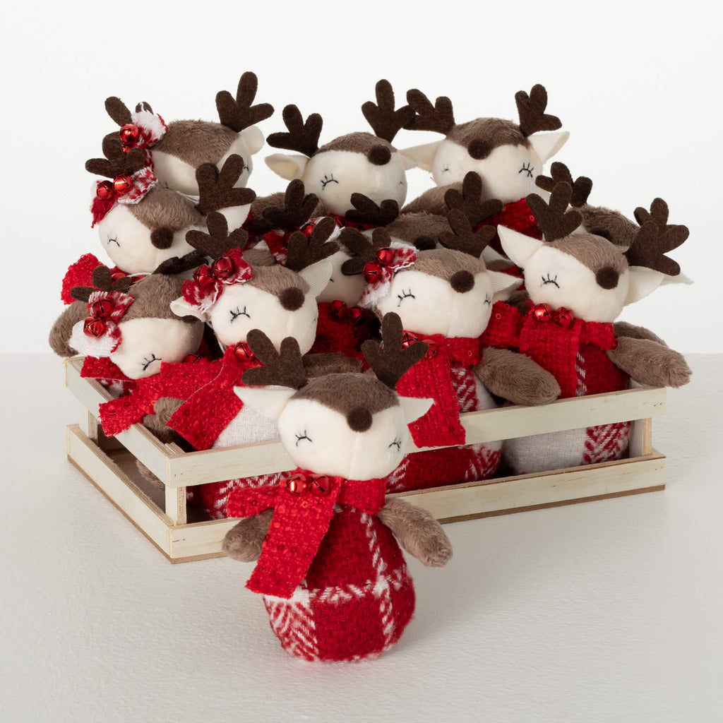 Plaid Reindeer Crate Ornaments