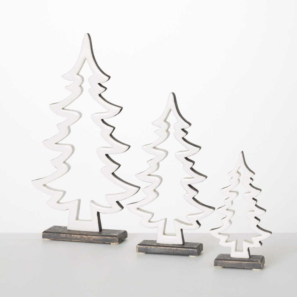 White Cutout Wood Tree Set    