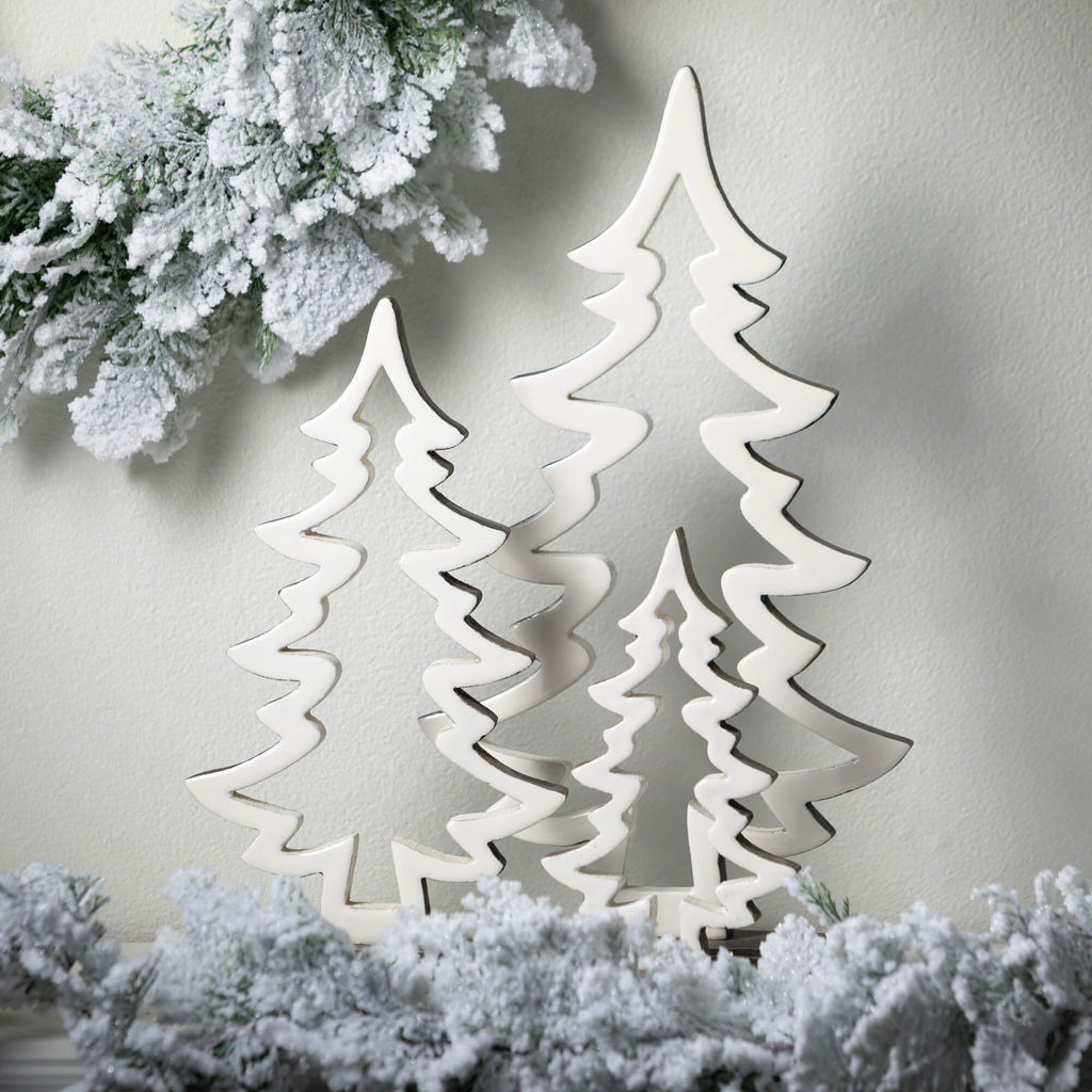 White Cutout Wood Tree Set    