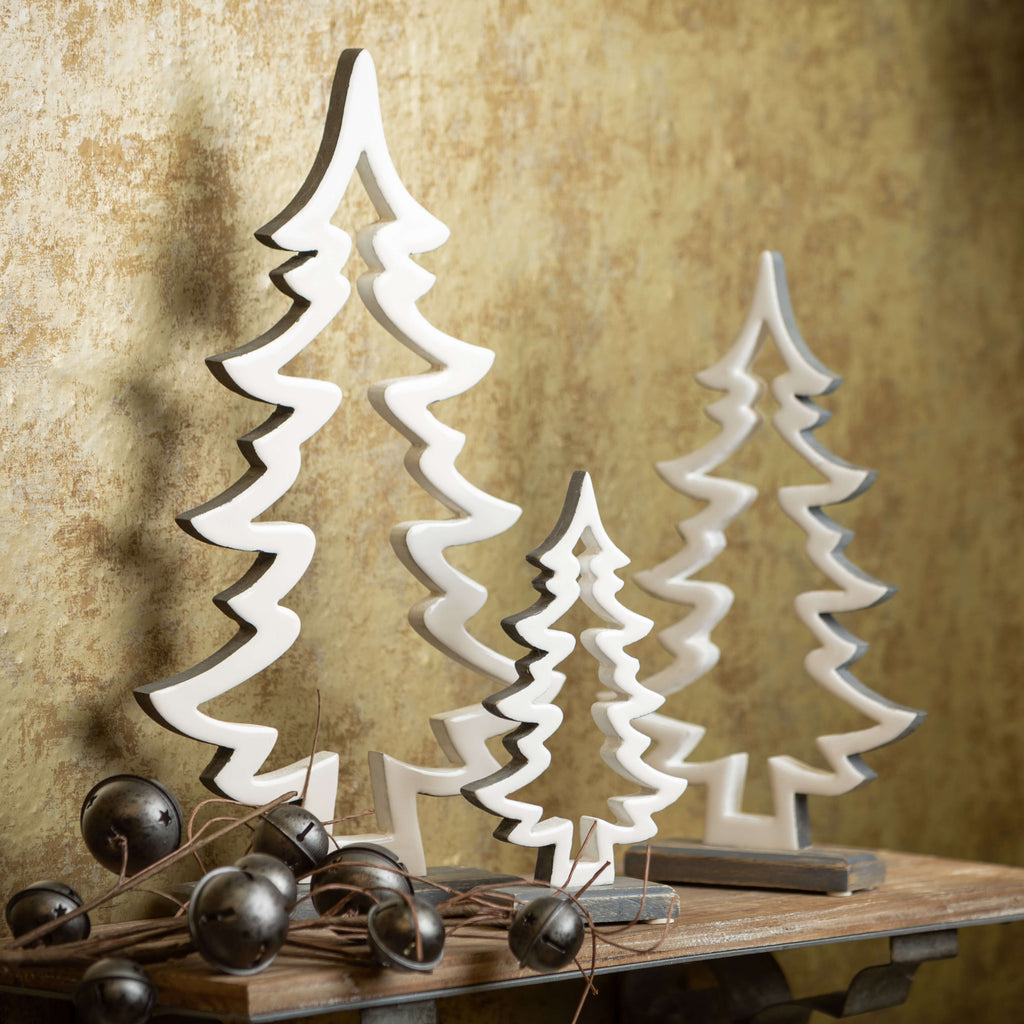 White Cutout Wood Tree Set    