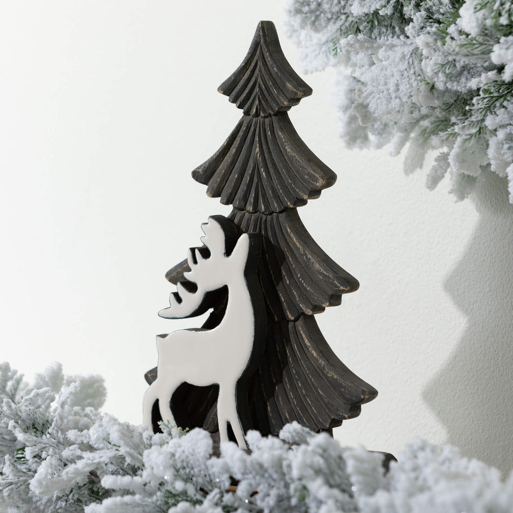 White Wood Deer Tabletop Tree 