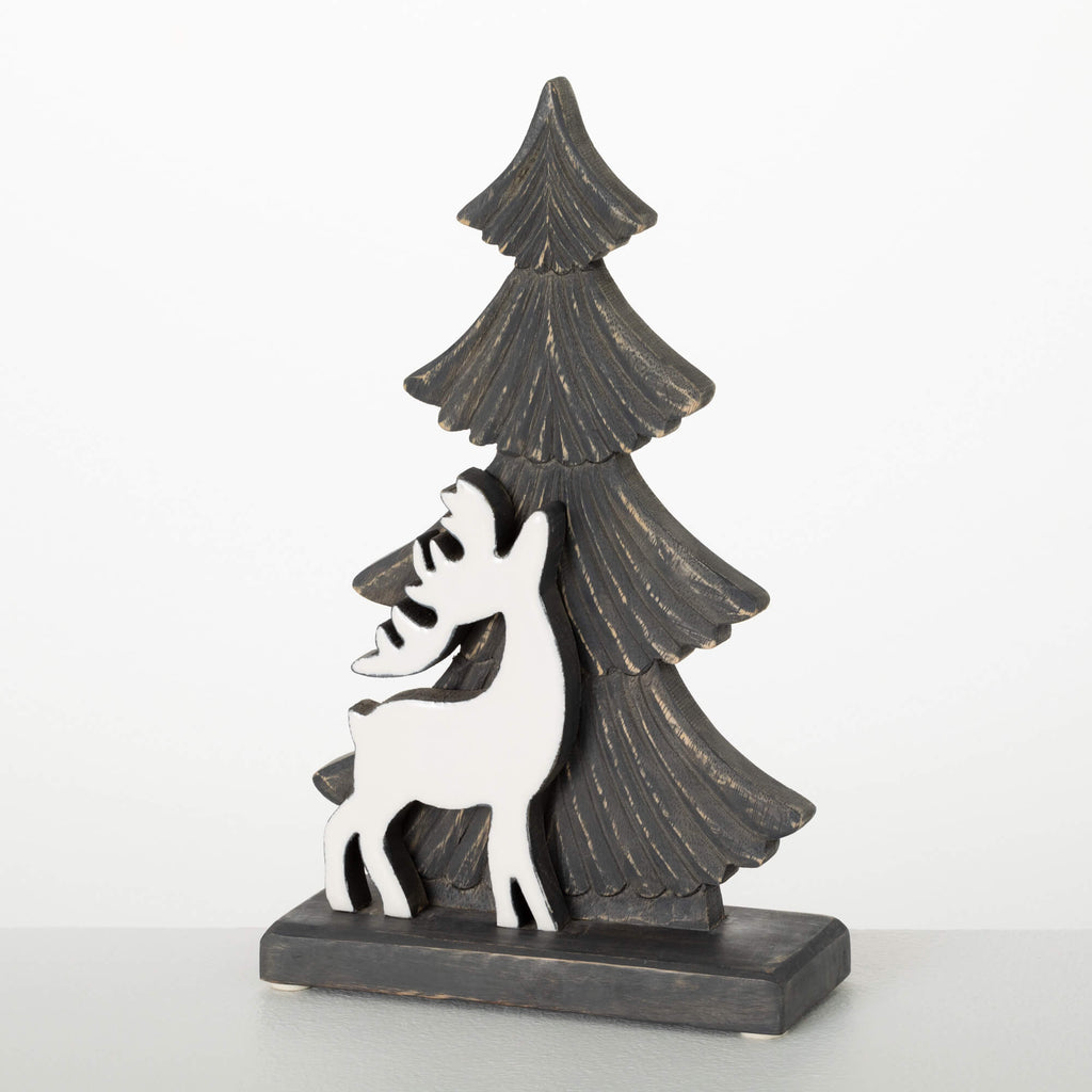 White Wood Deer Tabletop Tree 