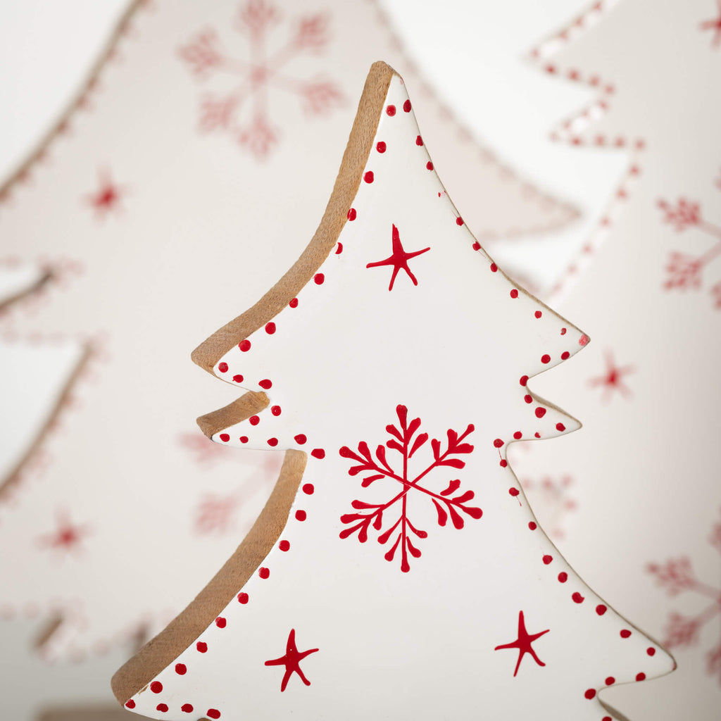 White Wood Snowflake Tree Set 