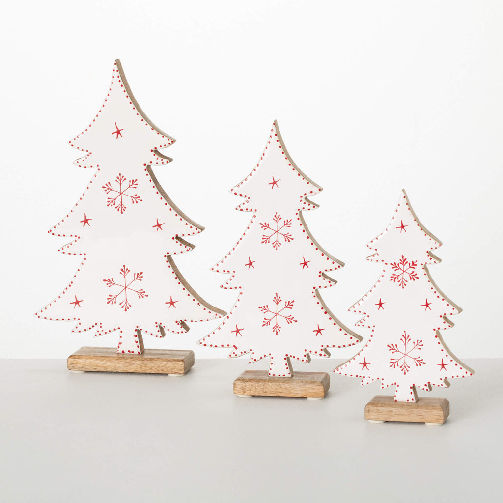 White Wood Snowflake Tree Set 