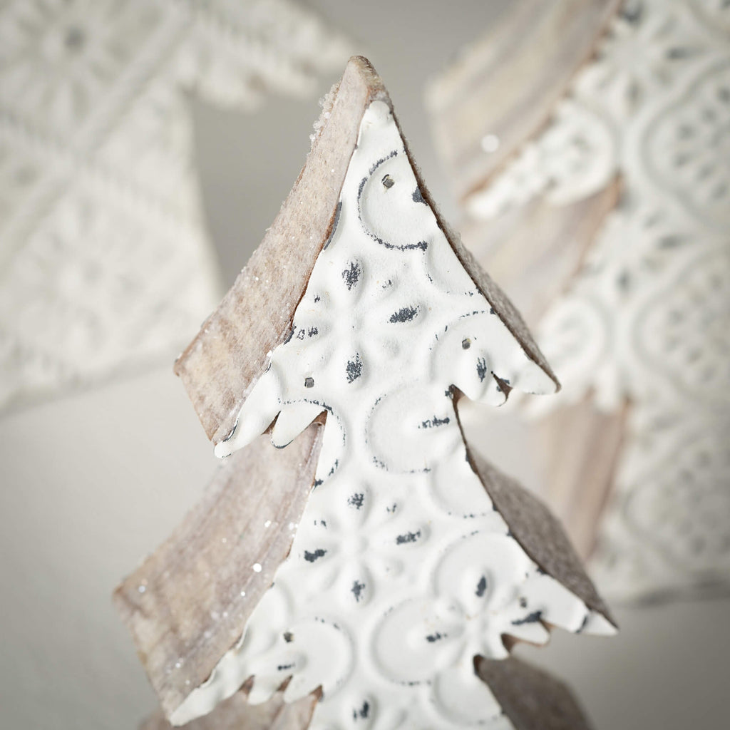 White Embossed Tree Figurines 