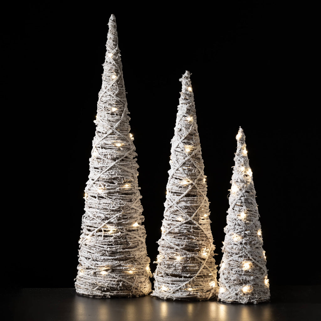 Lighted Frosted Cone Trees    