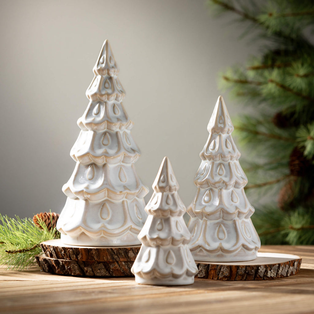 Ceramic Cream Pine Tree Set 3 