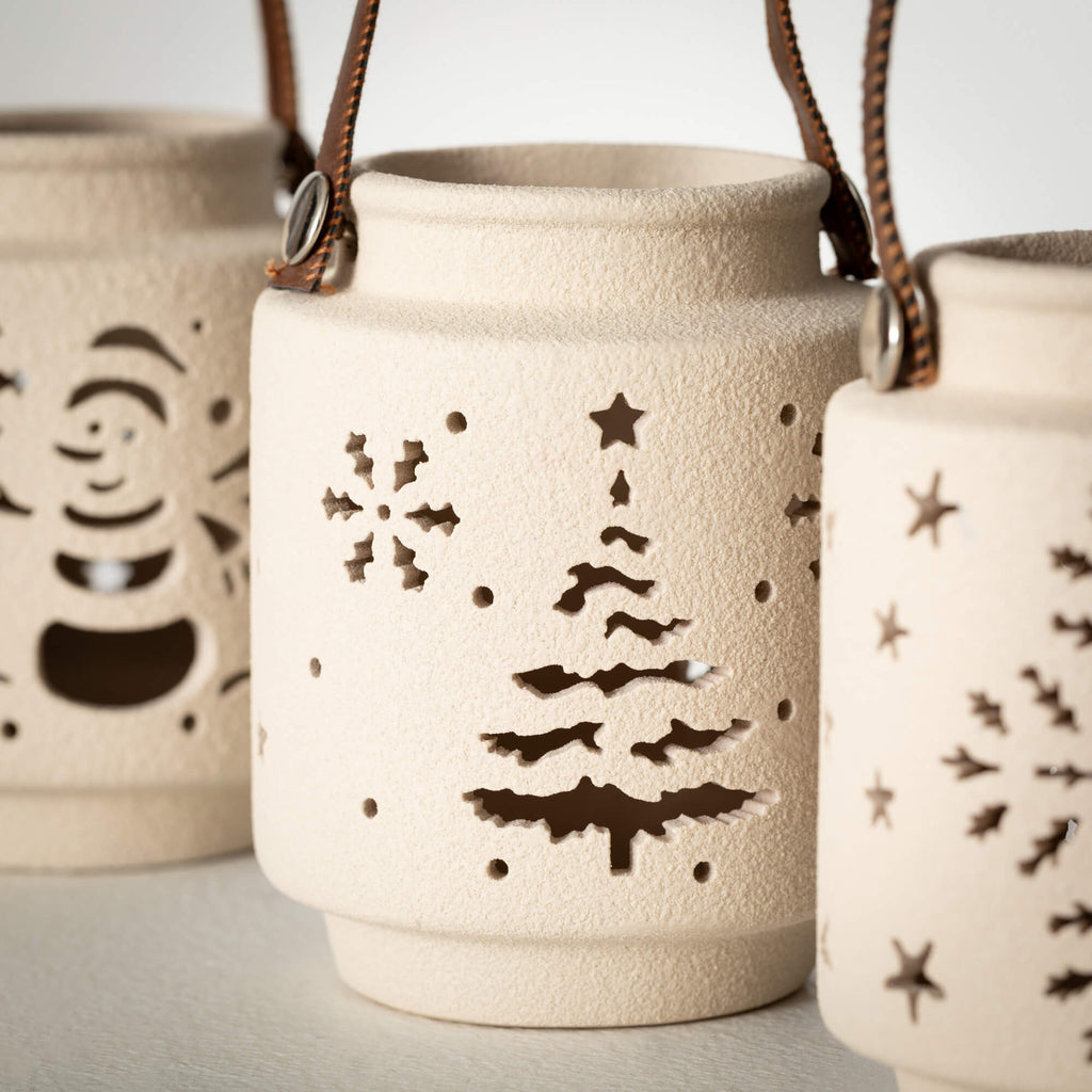 Stoneware Winter Lantern Trio 