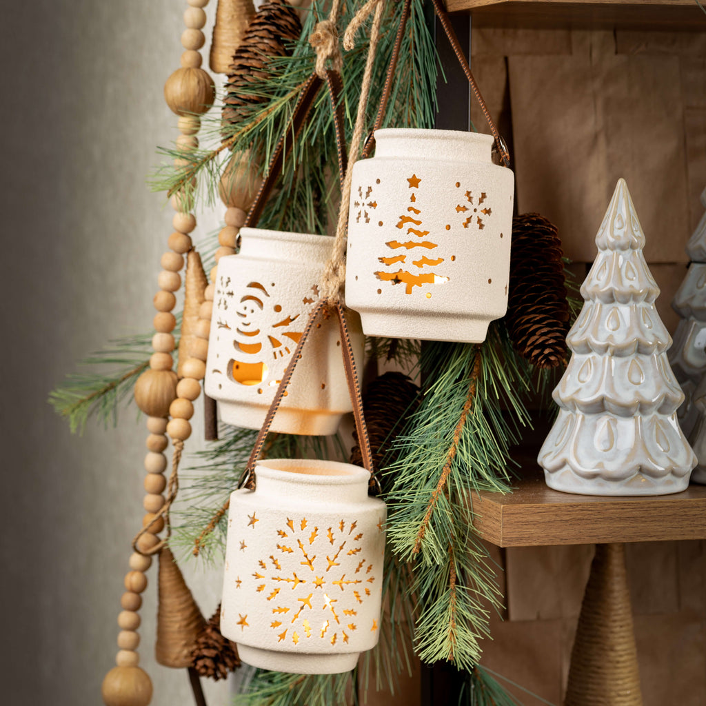 Stoneware Winter Lantern Trio 