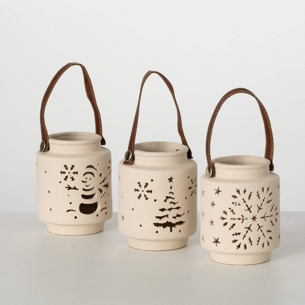 Stoneware Winter Lantern Trio 