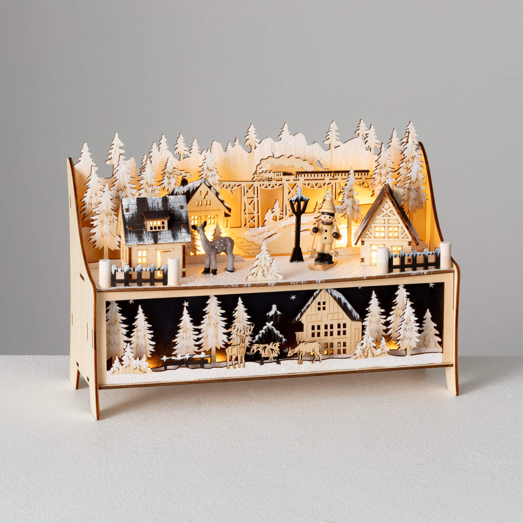 Lighted Wooden Winter Scene   