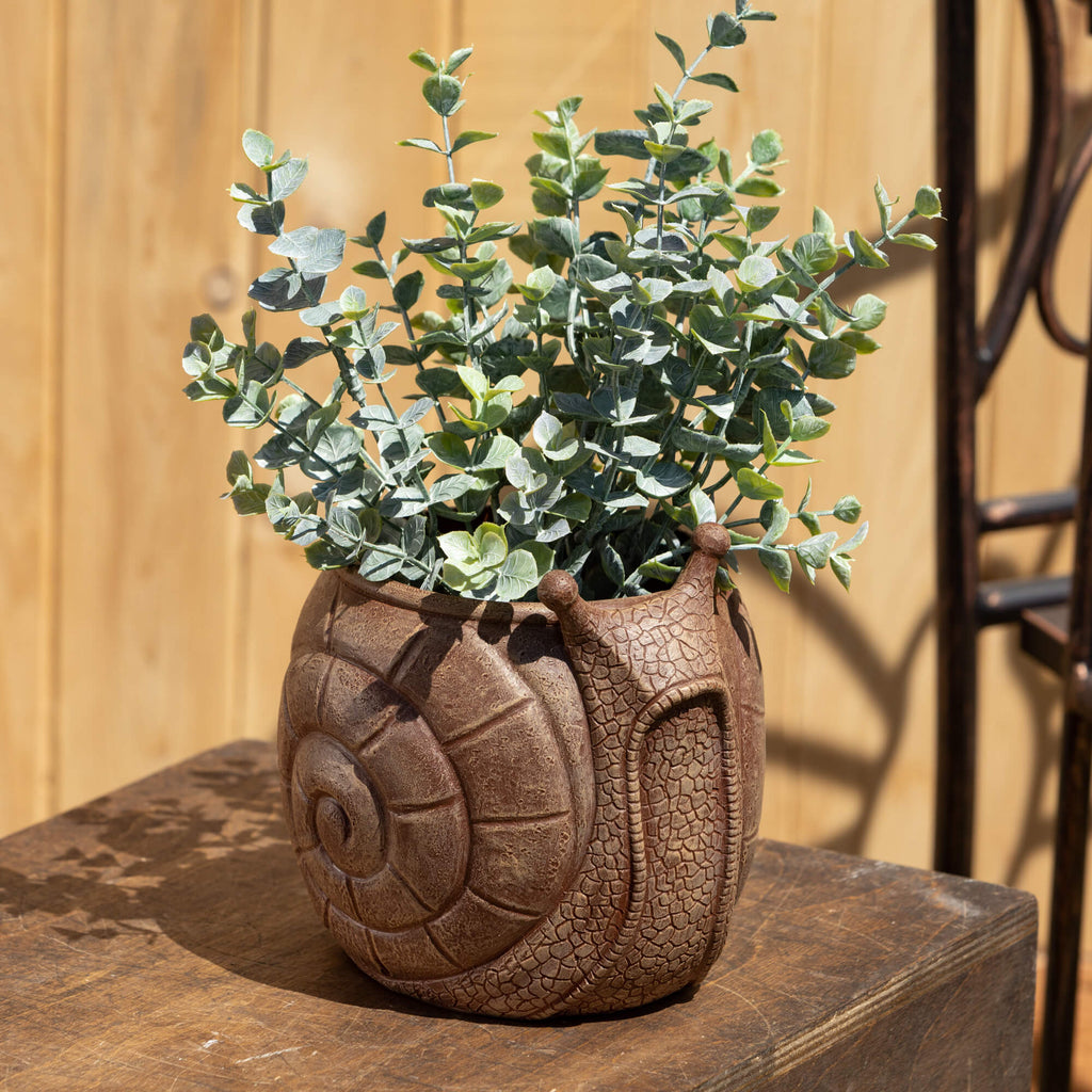 Brown Outdoor Snail Planter   