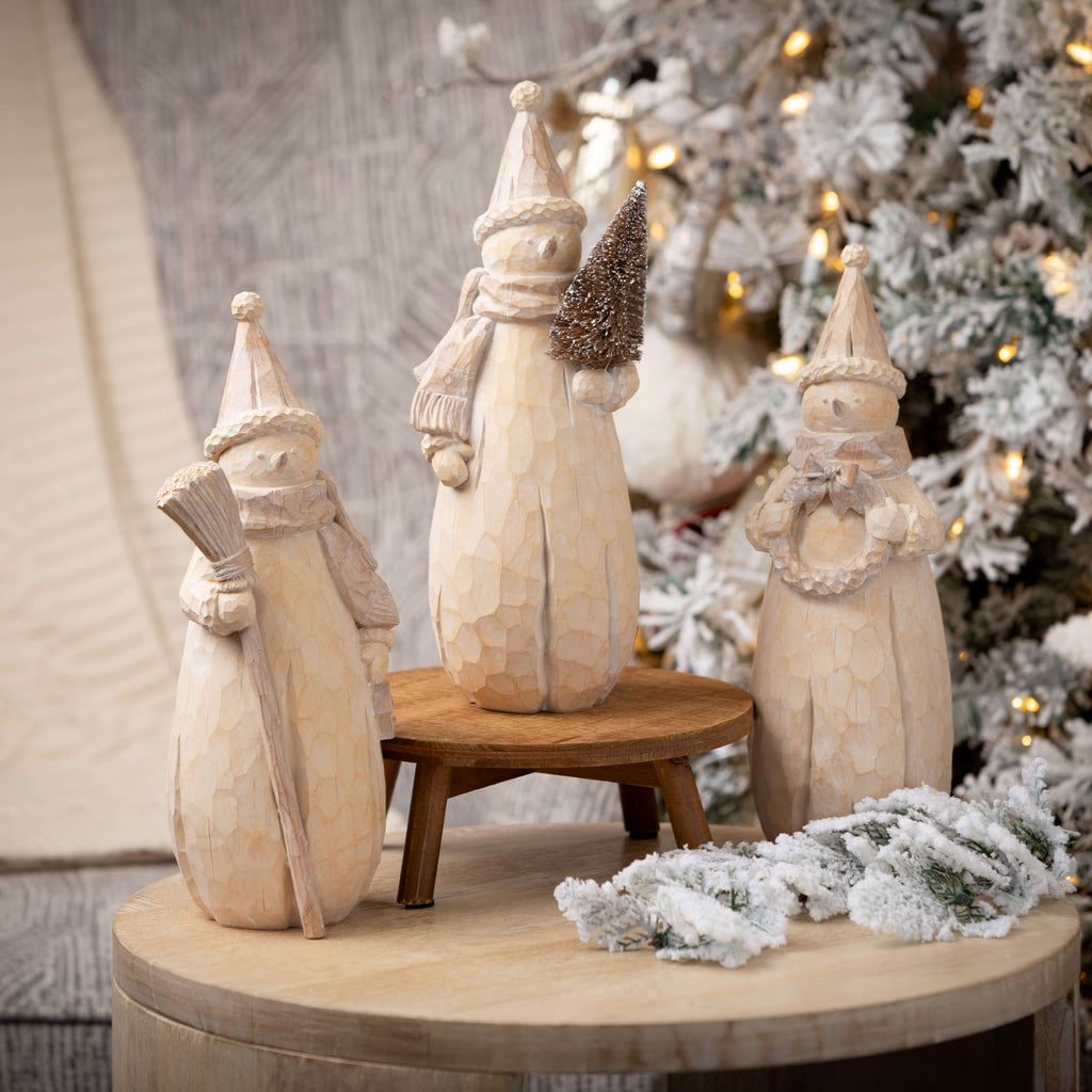 Rustic Snowman Figurine Trio  