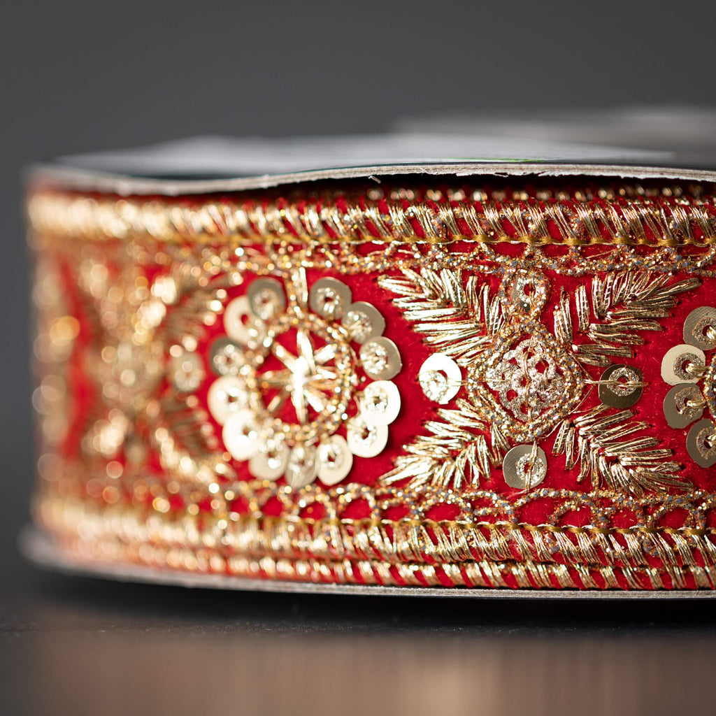 Red Ribbon With Gold Brocade  