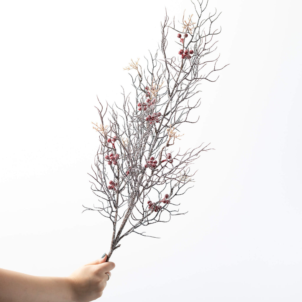 Frosted Twig Red Berry Spray  