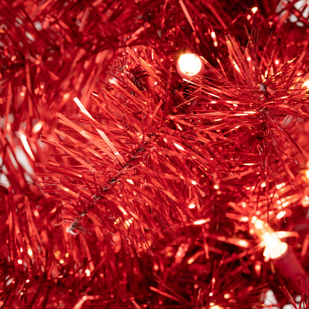 Red Illuminated 7' Tinsel Tree