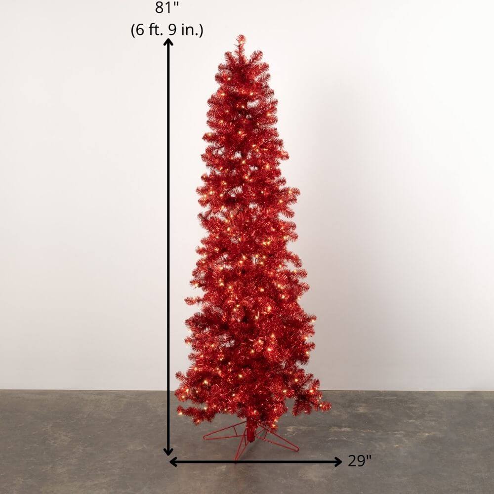 Red Illuminated 7' Tinsel Tree