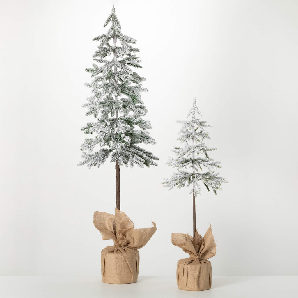 Flocked Pencil Pine Tree Set  