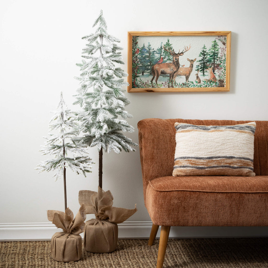 Flocked Pencil Pine Tree Set  