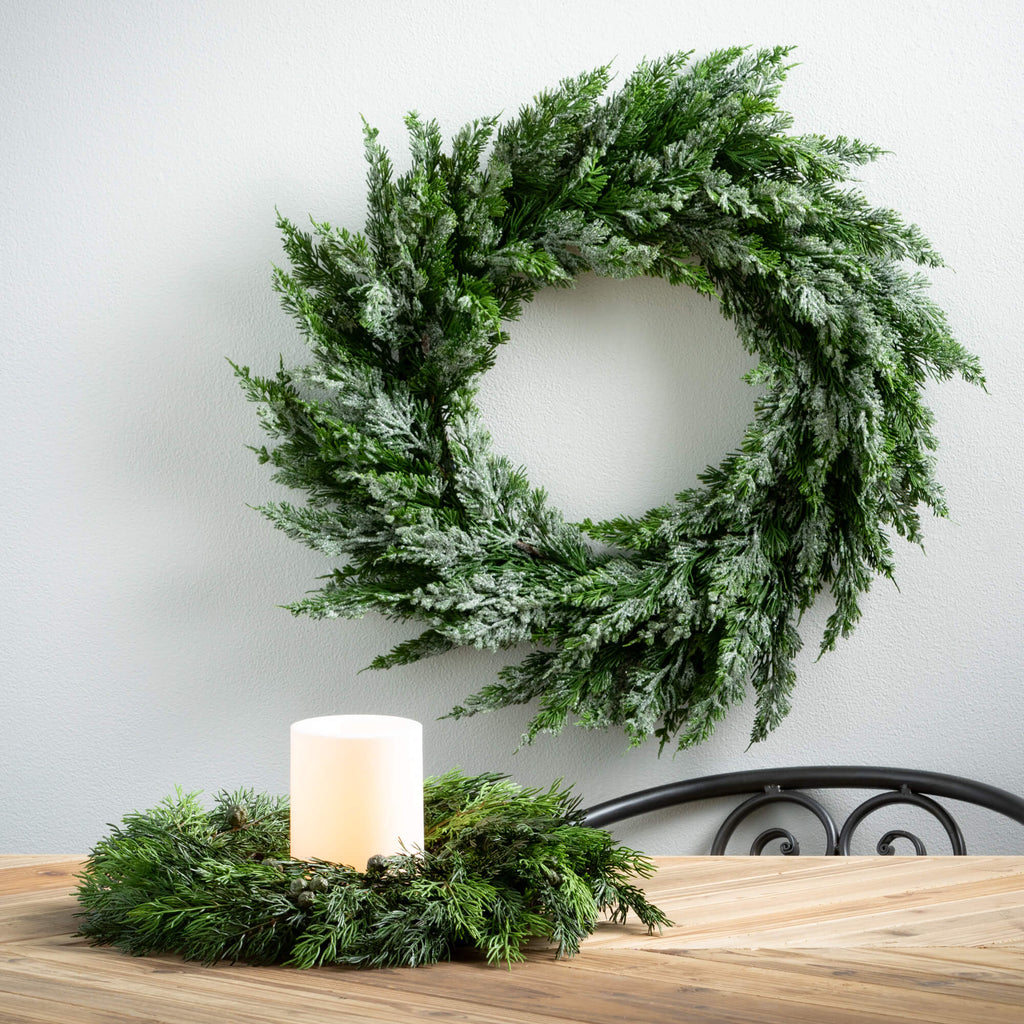 Frosted Green Cedar Wreath    