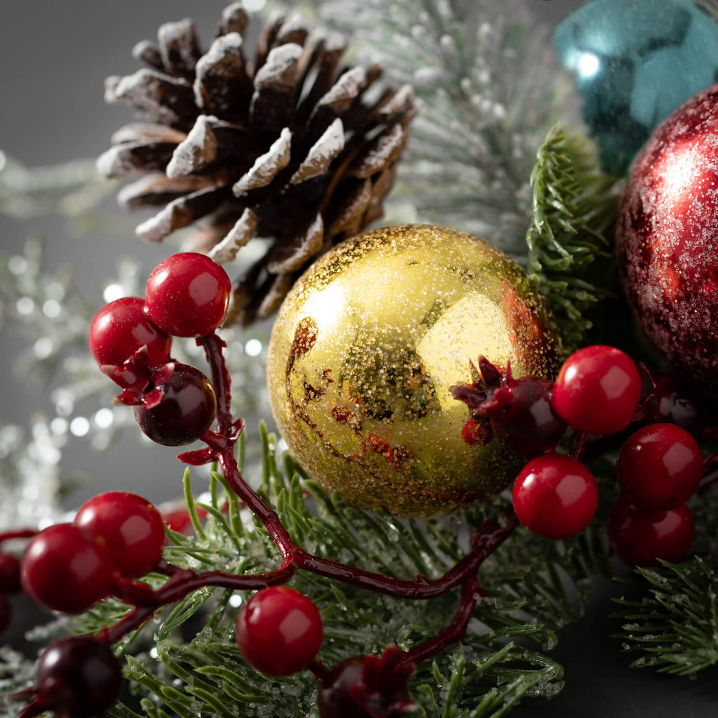 Shiny Ball Frosted Pine Wreath