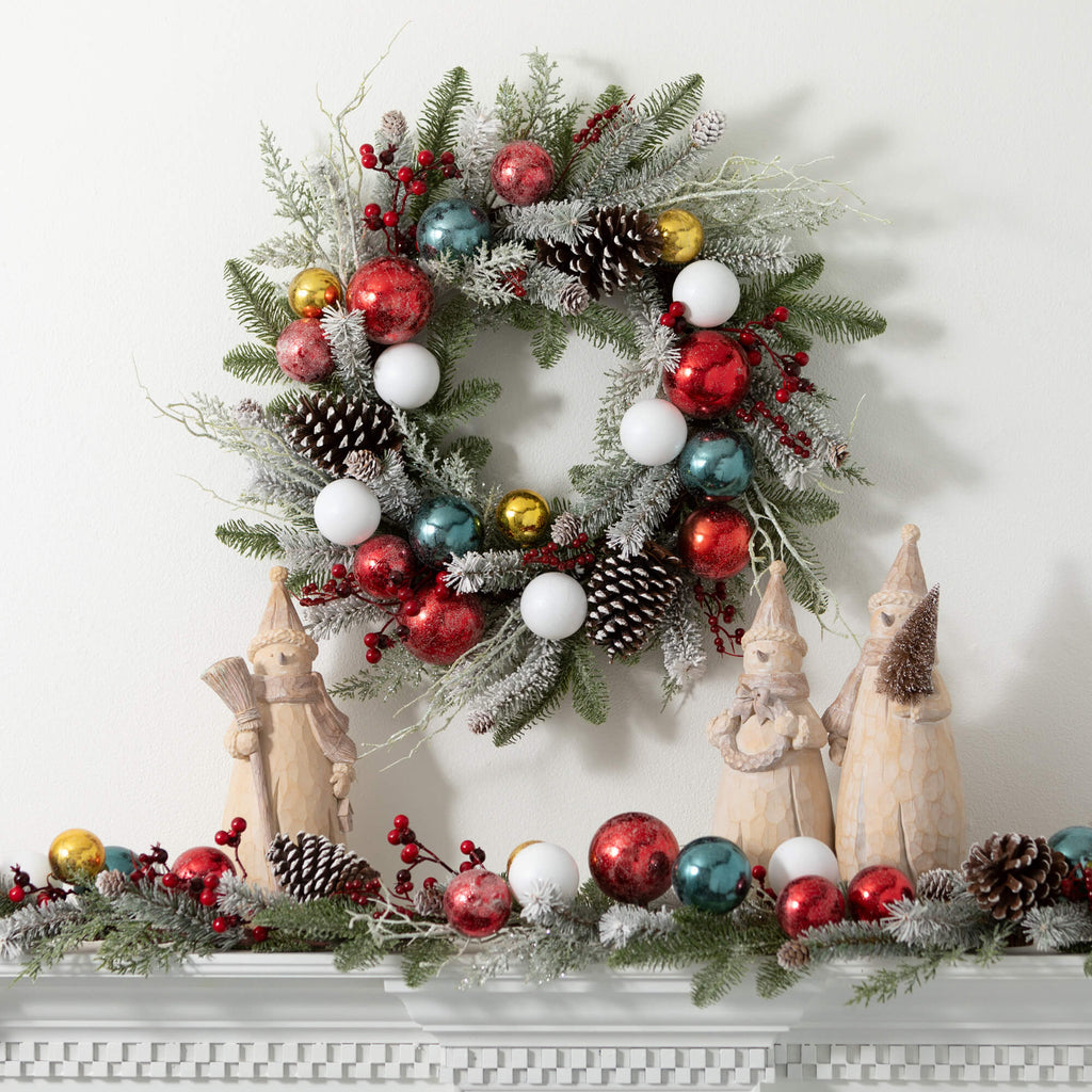 Shiny Ball Frosted Pine Wreath